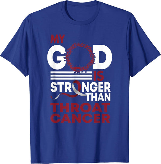 Faith My God Is Stronger Than Throat Cancer Awareness Ribbon T-Shirt - T-Shirt | Royal