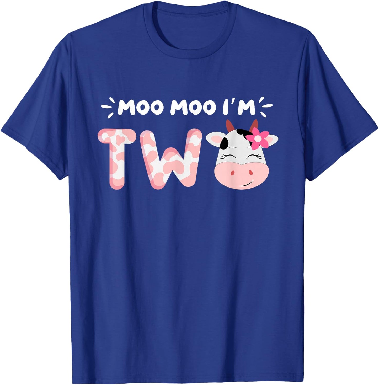Moo Moo I'm Two 2nd Birthday Cow Lovers Cow Face Farm Life T-Shirt - T-Shirt | Royal
