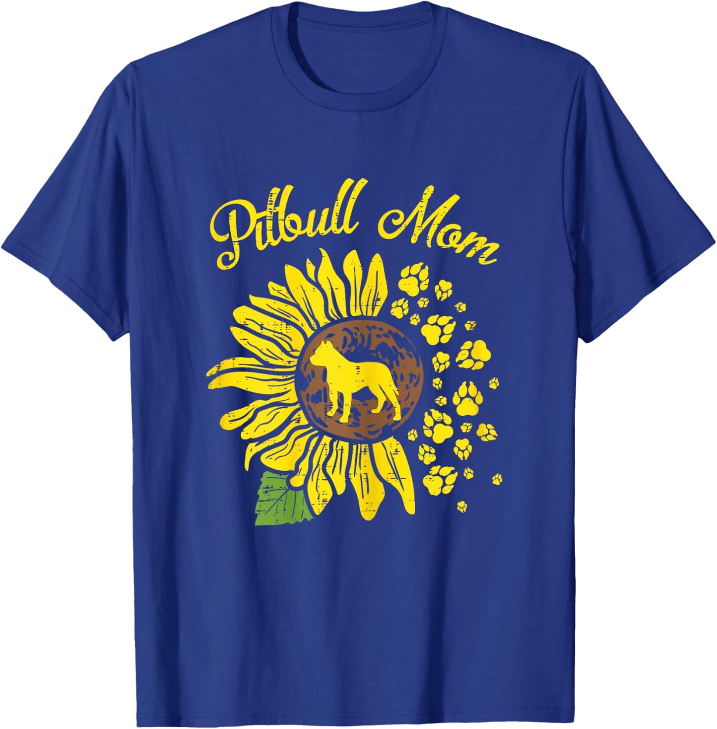 Pitbull Mom Sunflower Paw Pittie Dog Owner Mama Women Gift T-Shirt - T-Shirt | Royal