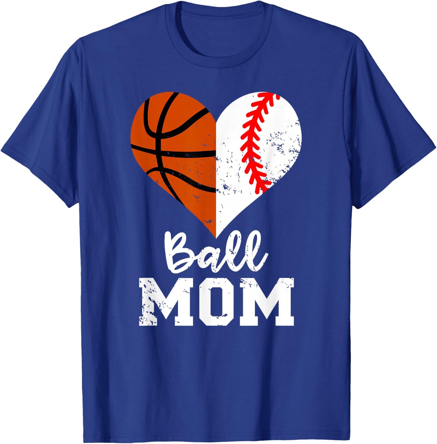 Ball Mom Heart Funny Baseball Basketball Mom T-Shirt - T-Shirt | Royal
