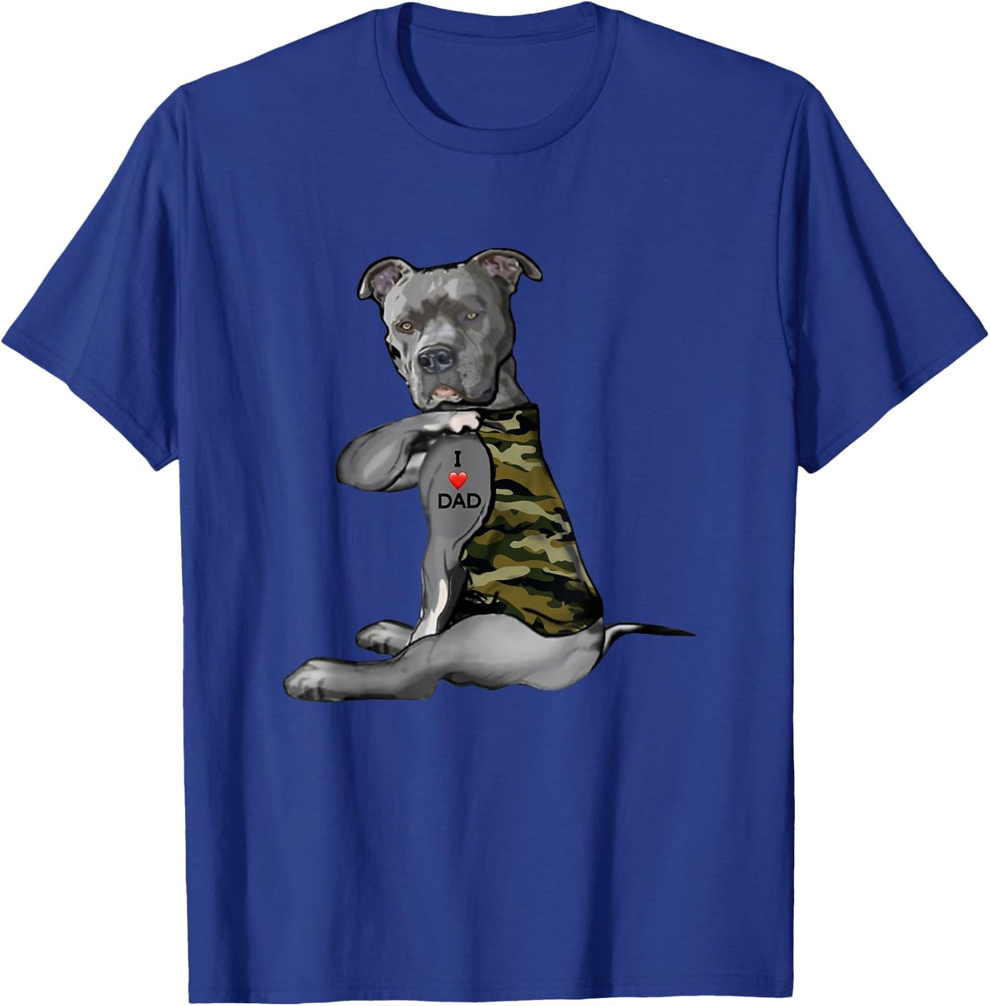 Pitbull I Love Dad Tattoo Funny Pitties Tattooed Fathers Day T-Shirt - T-Shirt | Royal