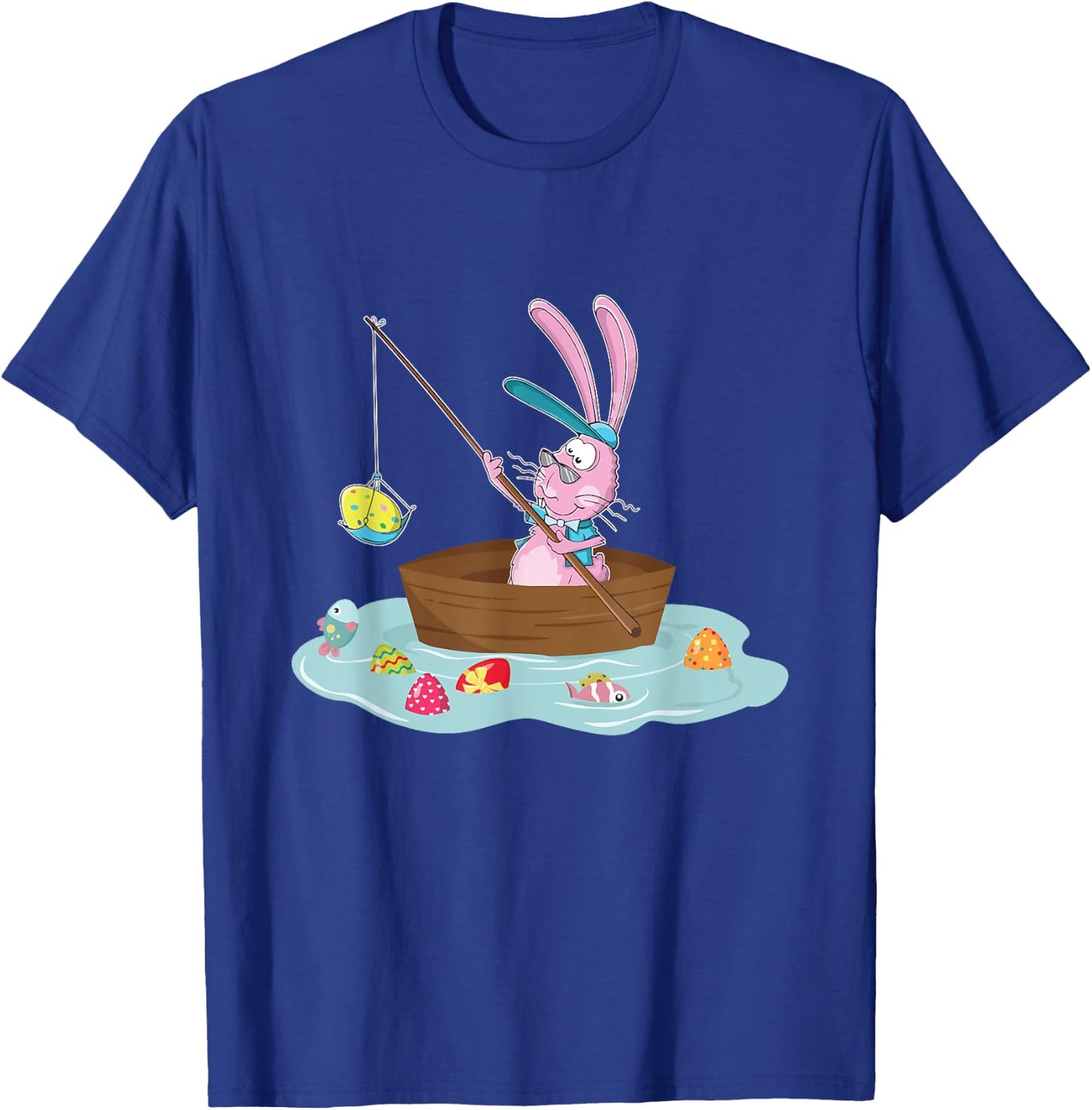 Funny Easter Bunny Fishing Egg Hunting - Easter Sunday Fun T-Shirt - T-Shirt | Royal