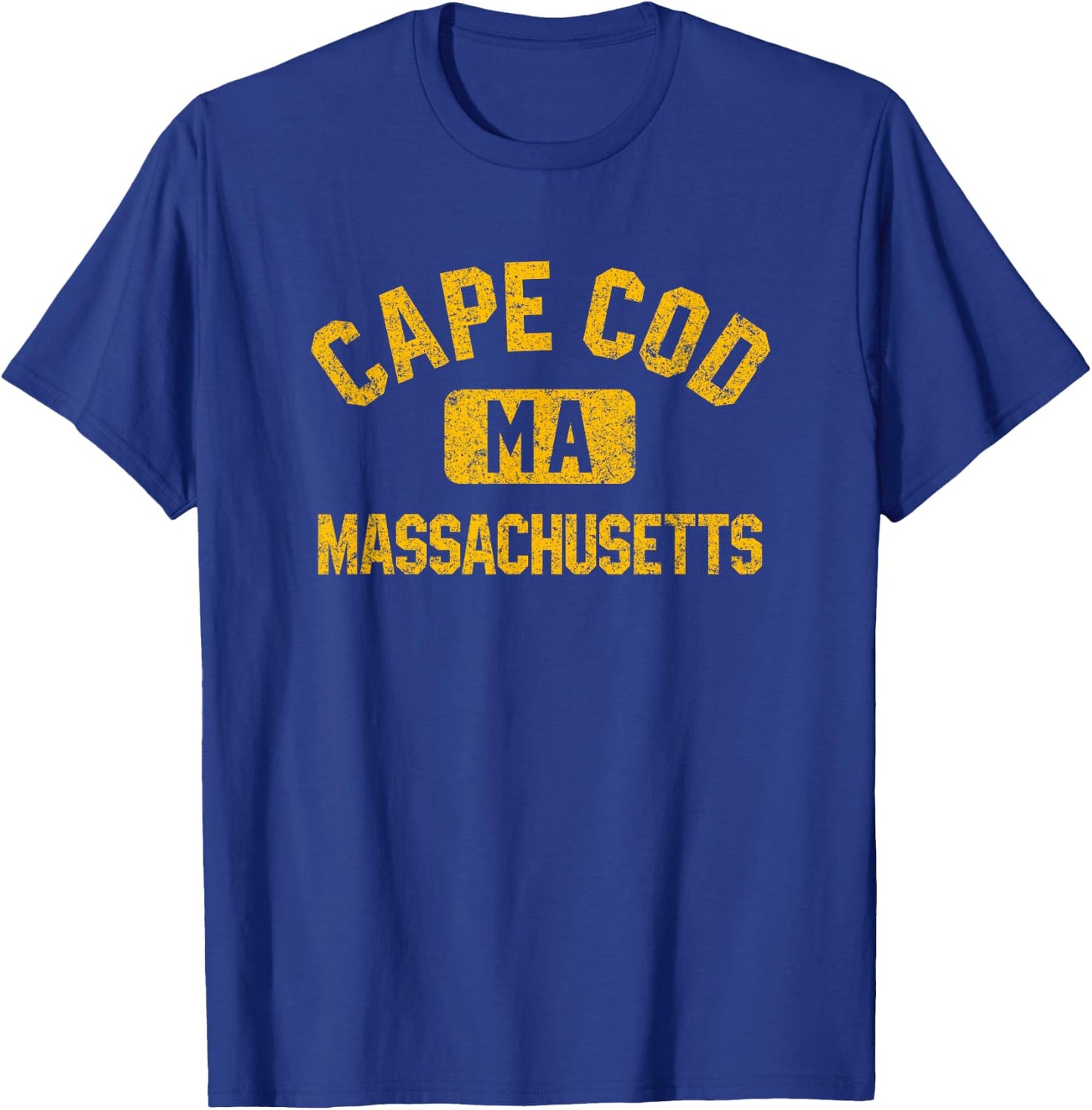 Cape Cod Massachusetts Gym Style Distressed Amber Print T-Shirt - T-Shirt | Royal
