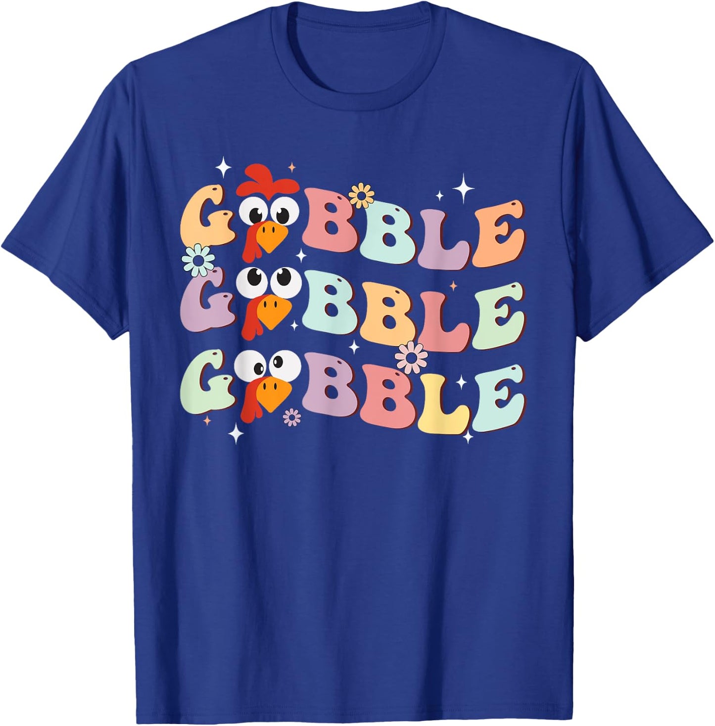 Men Groovy Retro Gobble Gobble Happy Thanksgiving Turkey Day T-Shirt - T-Shirt | Royal