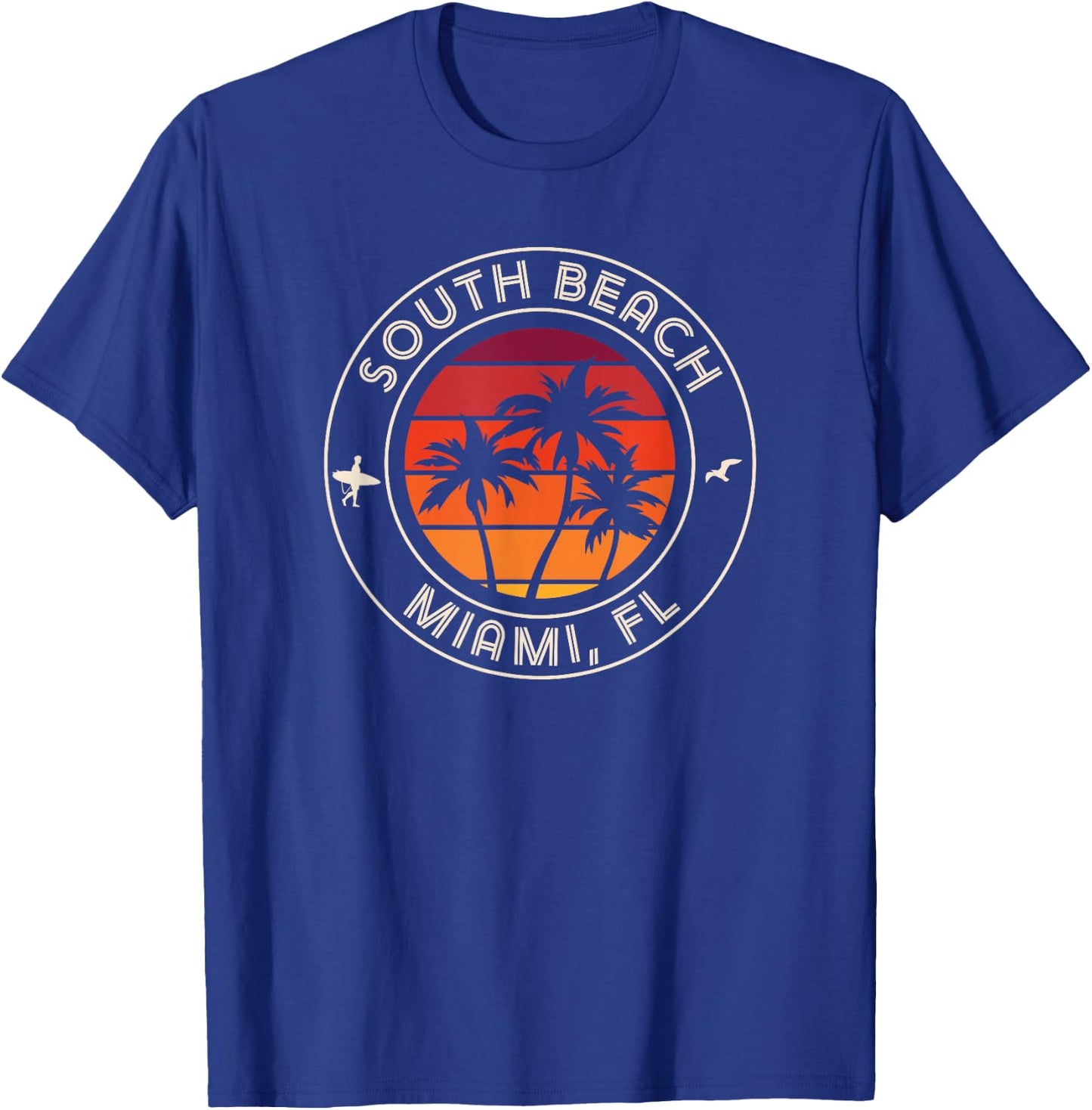 Miami Sunset Surfer and Seagull South Beach T-Shirt - T-Shirt | Royal