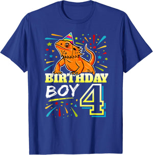 Bearded Dragon Lizard Kids 4th Birthday - 4 Year Old Boy T-Shirt - T-Shirt | Royal