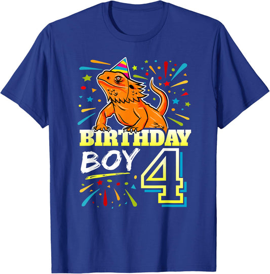 Bearded Dragon Lizard Kids 4th Birthday - 4 Year Old Boy T-Shirt - T-Shirt | Royal