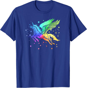 Unicorn Winged Pegasus Horse Rainbow Space Galaxy Stars Girl T-Shirt - T-Shirt | Royal