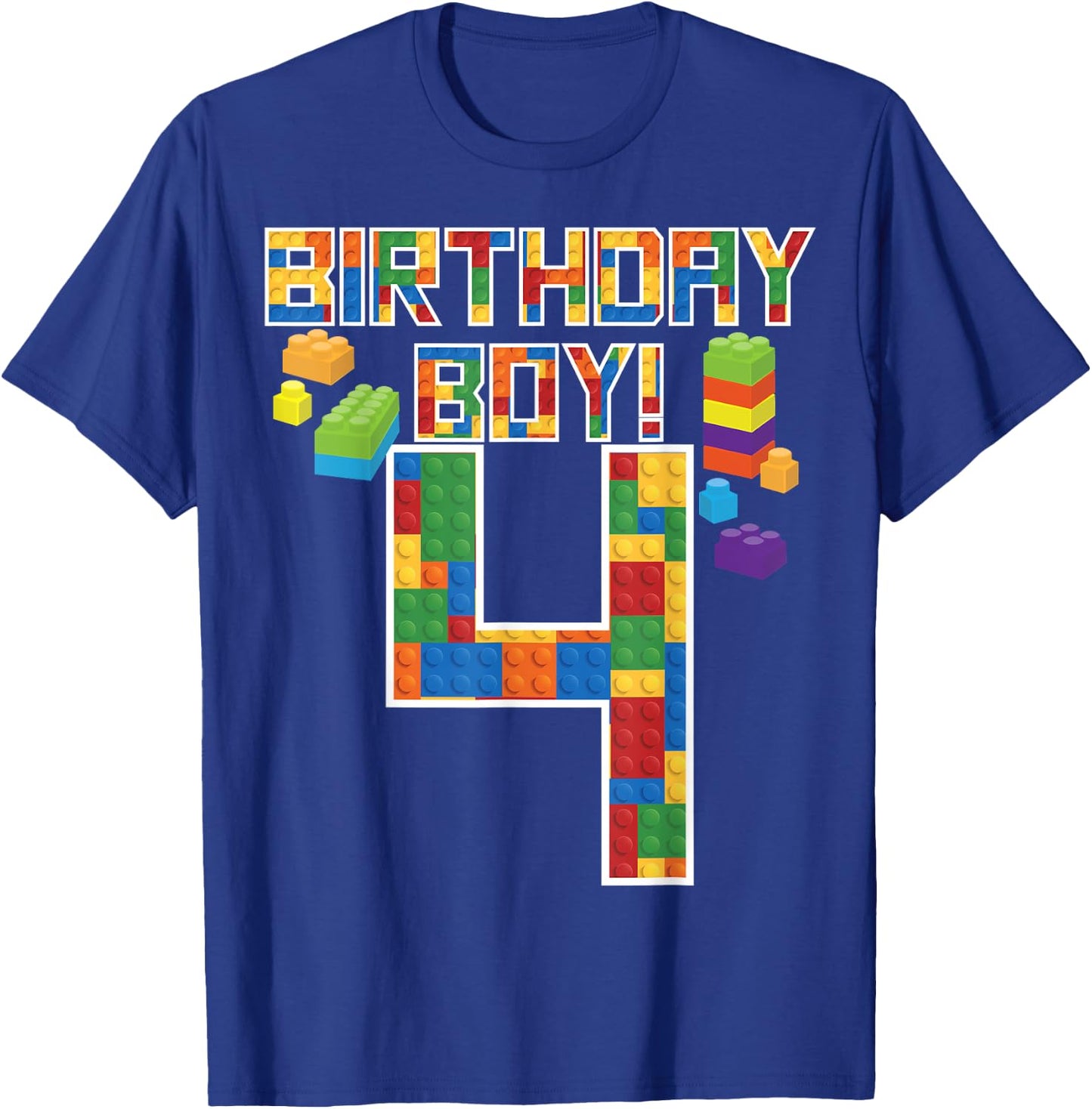 Cute 4th Birthday Gift 4 Years Old Block Building Boys Kids T-Shirt - T-Shirt | Royal