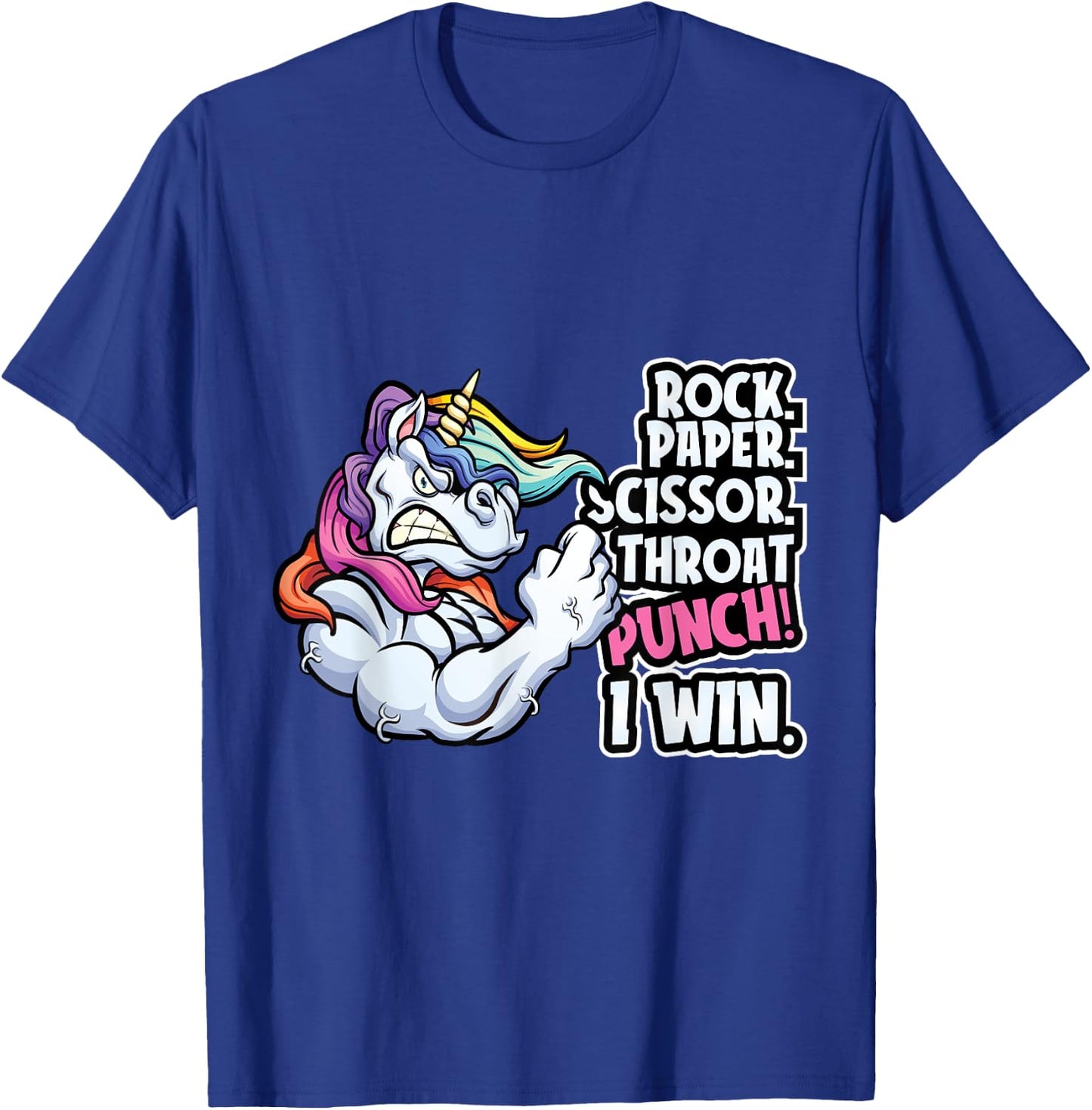 Rock Paper Throat Punch I Win - Funny Unicorn Theme Scissors T-Shirt - T-Shirt | Royal
