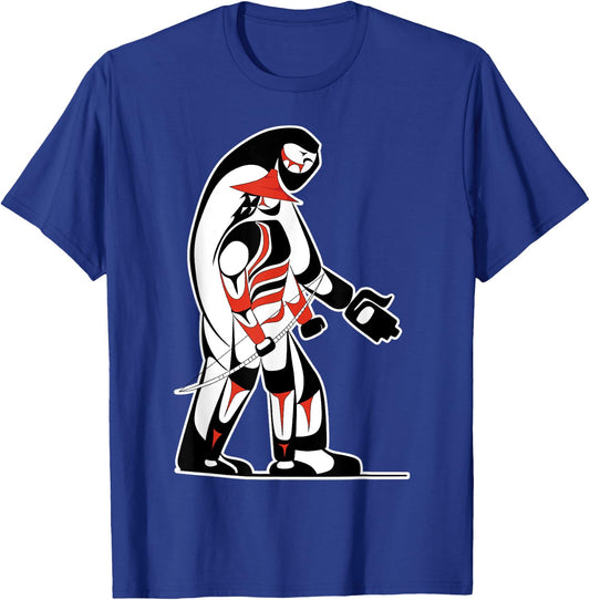 "The Hunter" Native Salish Artwork Hunter and Bigfoot Tribal T-Shirt - T-Shirt | Royal