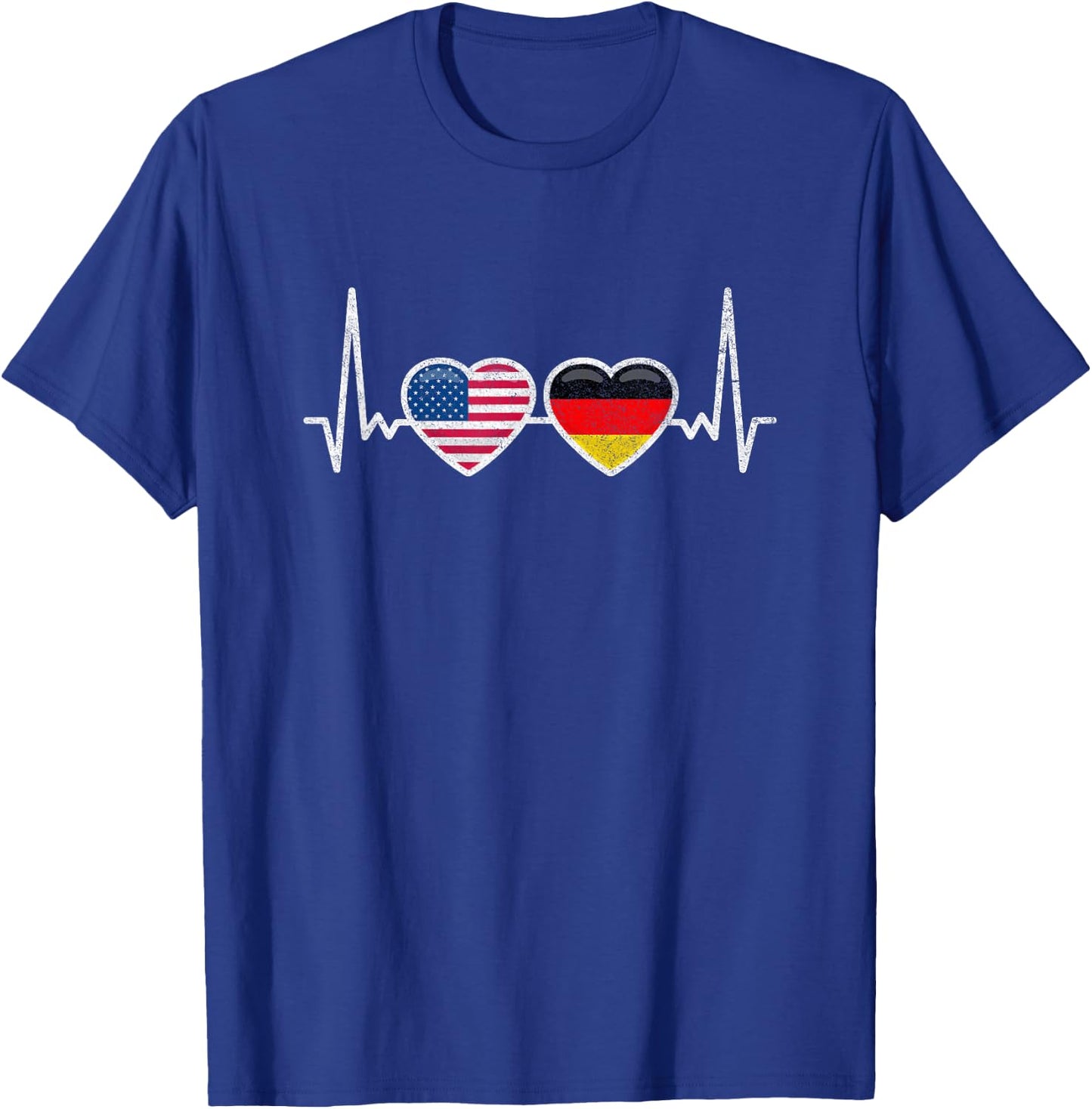 Germany USA Heartbeat Flag American German T-Shirt - T-Shirt | Royal