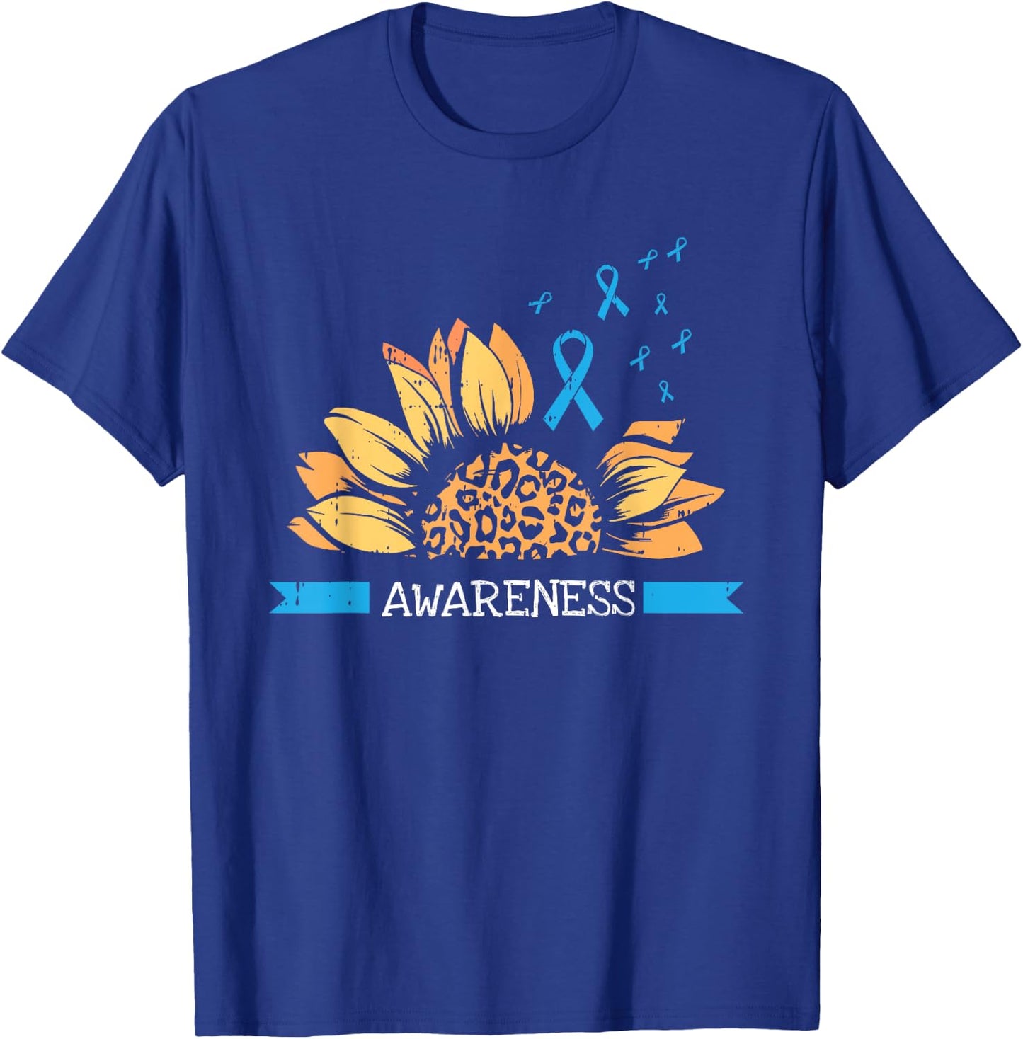 Sunflower Blue Ribbon Prostate Colon Cancer Awareness Gifts T-Shirt - T-Shirt | Royal