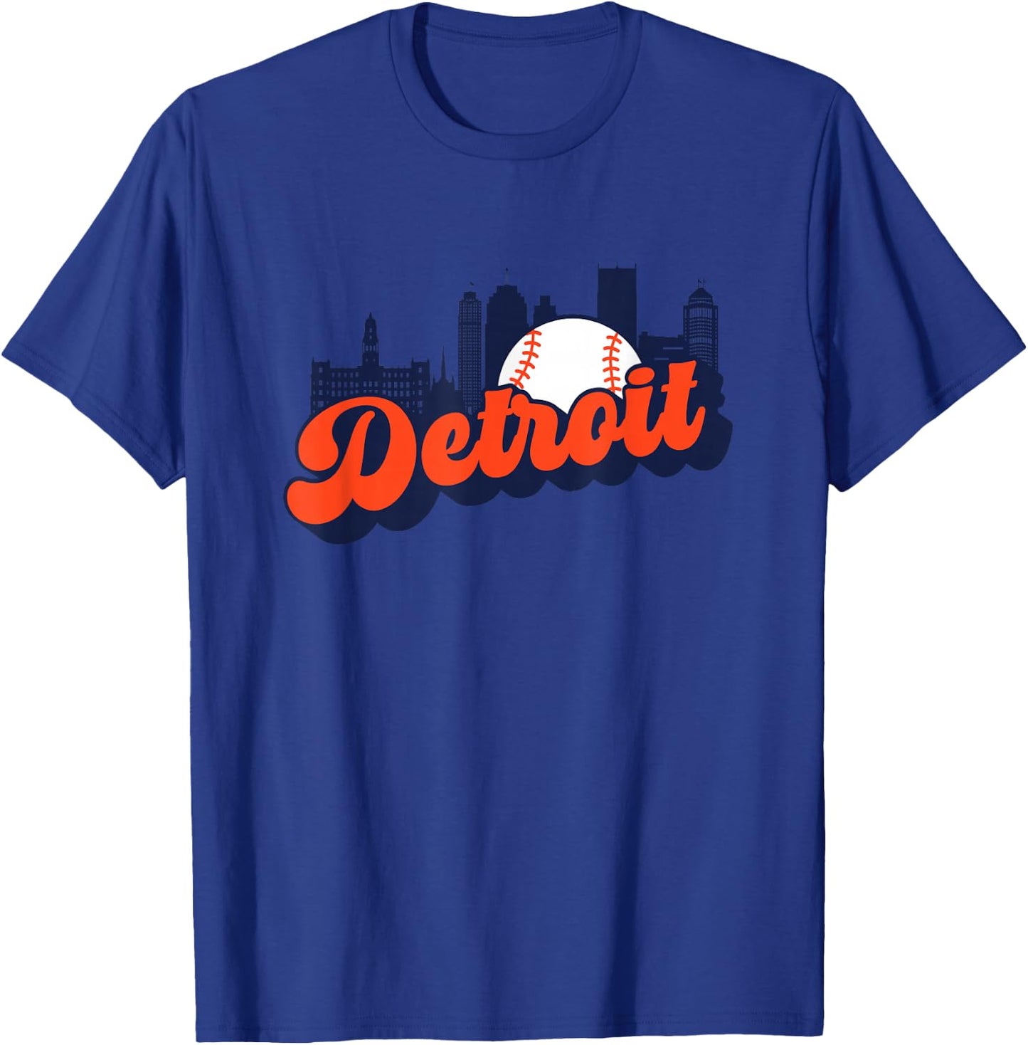 Detroit Baseball Vintage City Skyline Retro Baseball Lover T-Shirt - T-Shirt | Royal