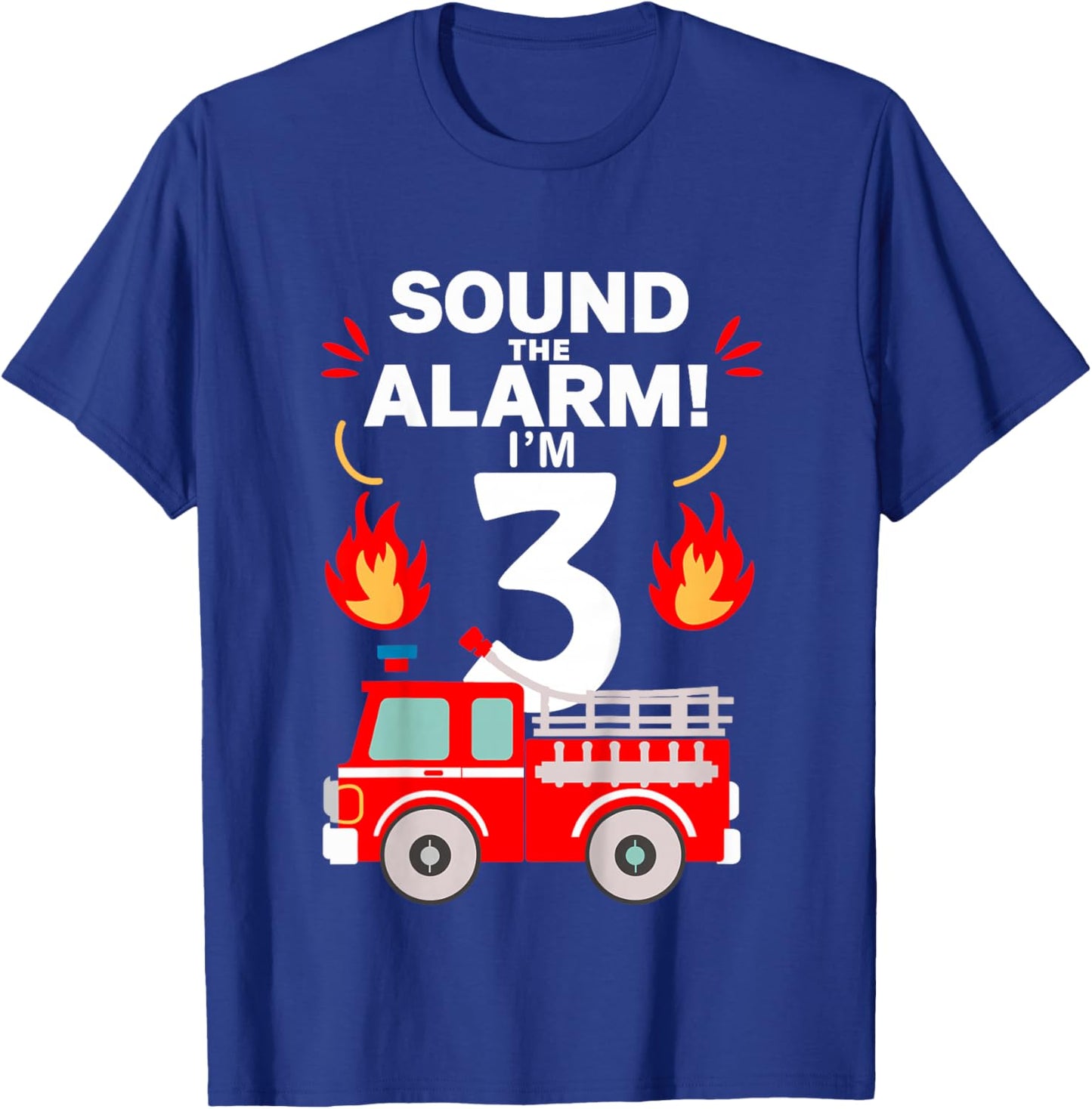 Kids 3rd Birthday Fire Truck 3 Year Old Birthday Boy Firefighter T-Shirt - T-Shirt | Royal