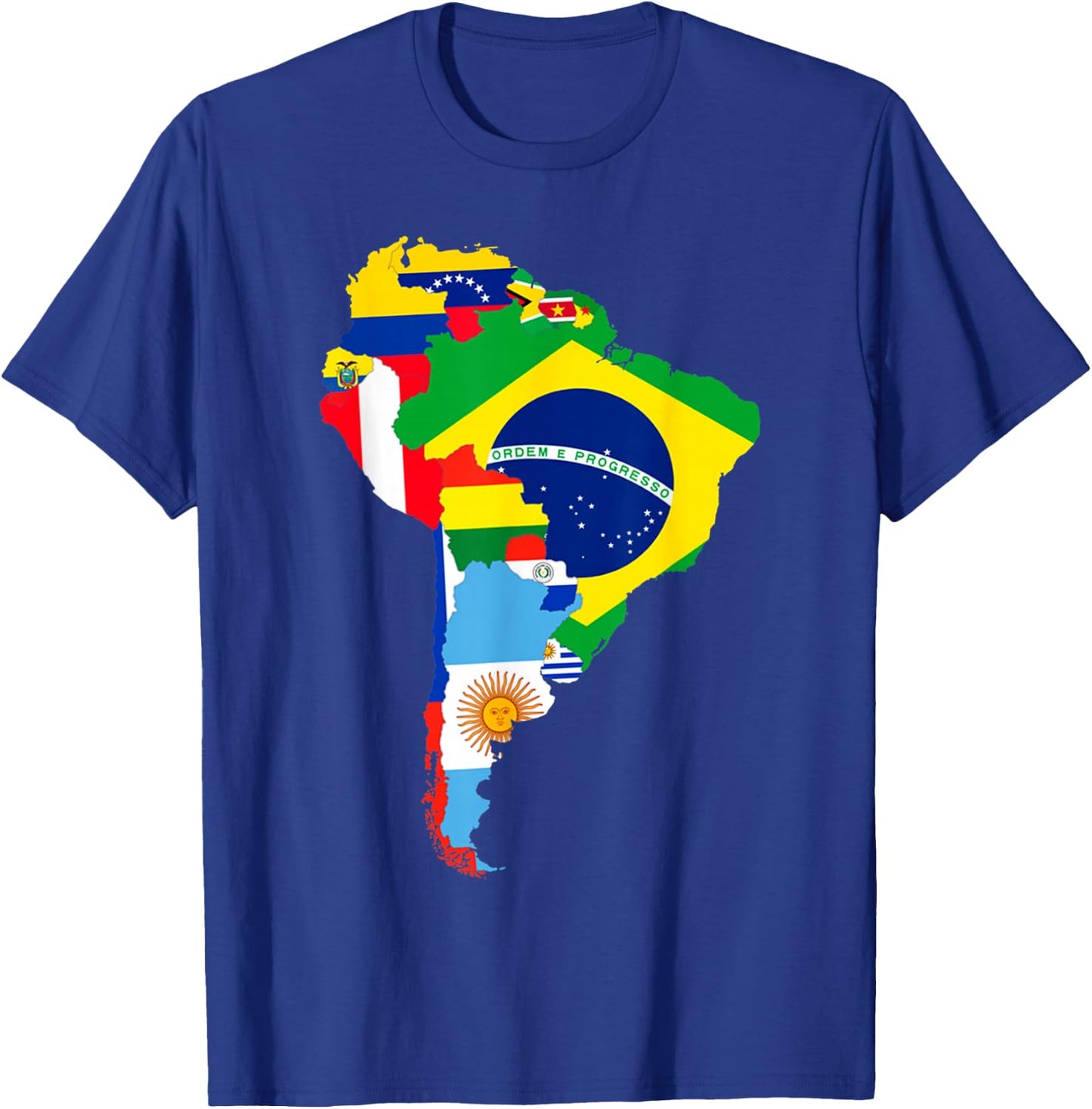 Latin South America Continent Map Flags T-Shirt - T-Shirt | Royal