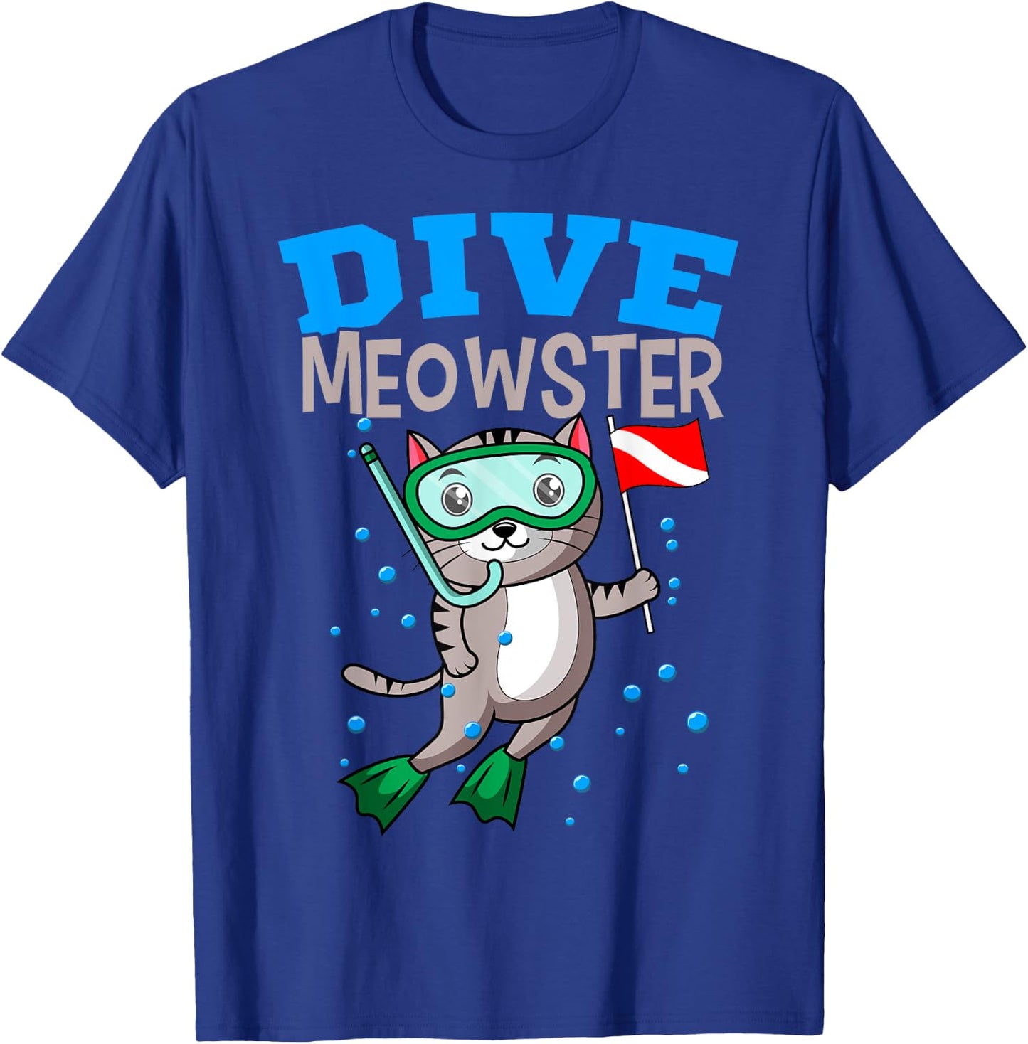 Cat Diver Meowster Scuba Diving Down Flag Underwater Dive Men Women Girls Kids T-Shirt - T-Shirt | Royal