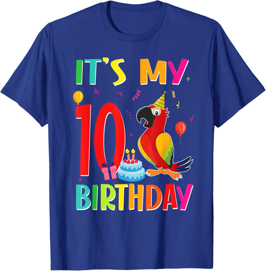 Its My 10th Birthday Parrot Bird Lover 10 Years Old T-Shirt - T-Shirt | Royal