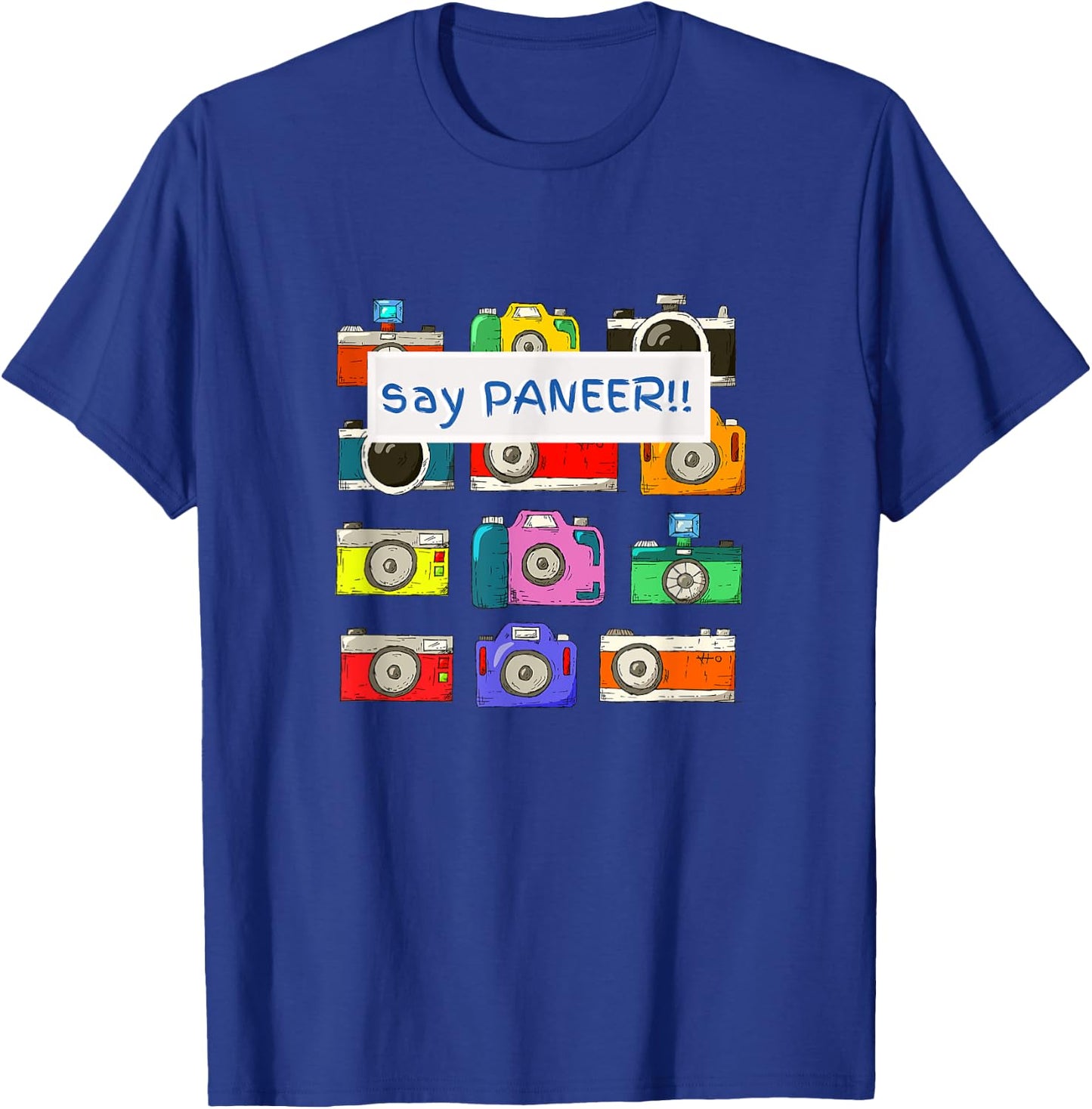 Say Paneer | Funny Indian Cheese Retro Camera Men Women T-Shirt - T-Shirt | Royal