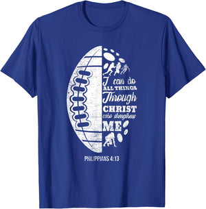 Philippians 4:13 Christian Football Funny Bible Verse Gift T-Shirt - T-Shirt | Royal