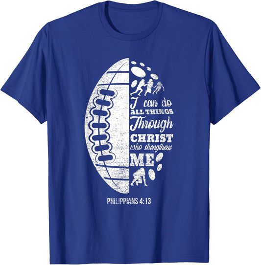 Philippians 4:13 Christian Football Funny Bible Verse Gift T-Shirt - T-Shirt | Royal