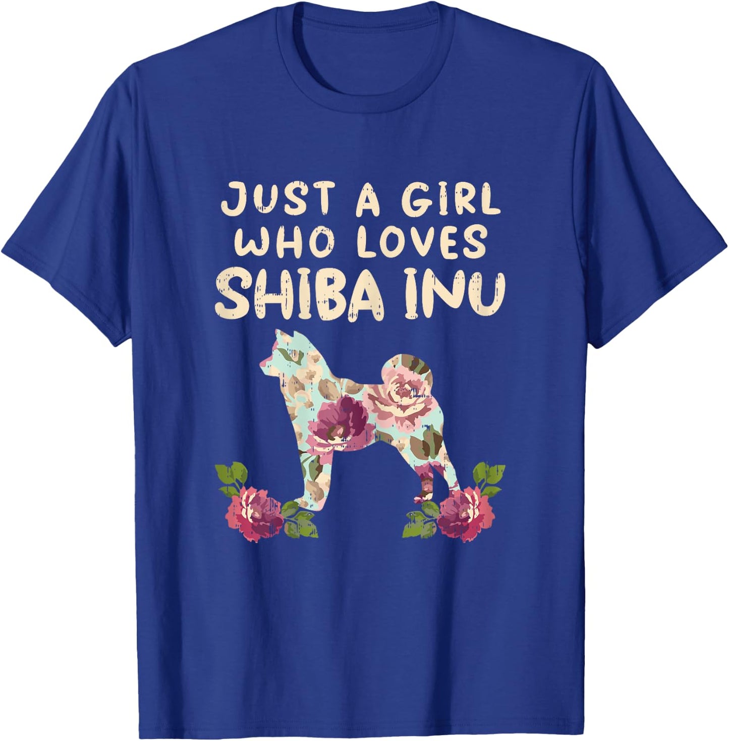 A Girl Who Loves Shiba Inu Floral Japanese Dog Akita Gift T-Shirt - T-Shirt | Royal