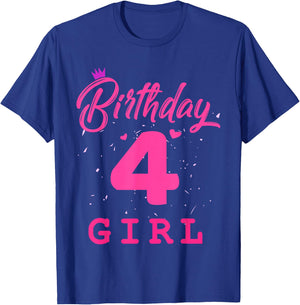 Happy Birthday, Girls 4th Party 4 Years Old Bday T-Shirt - T-Shirt | Royal