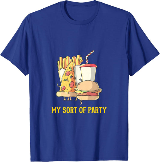 My Sort of Junk Food Party-Pizza, Burger, Fries, Milkshake T-Shirt - T-Shirt | Royal