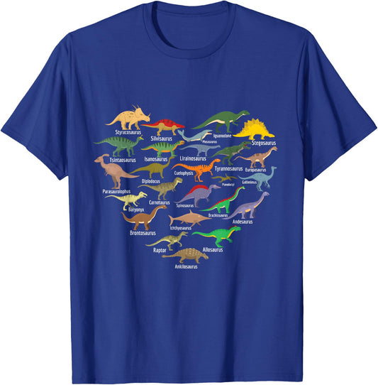 types of Dinosaurs heart Dino identification boys girls kids T-Shirt - T-Shirt | Royal