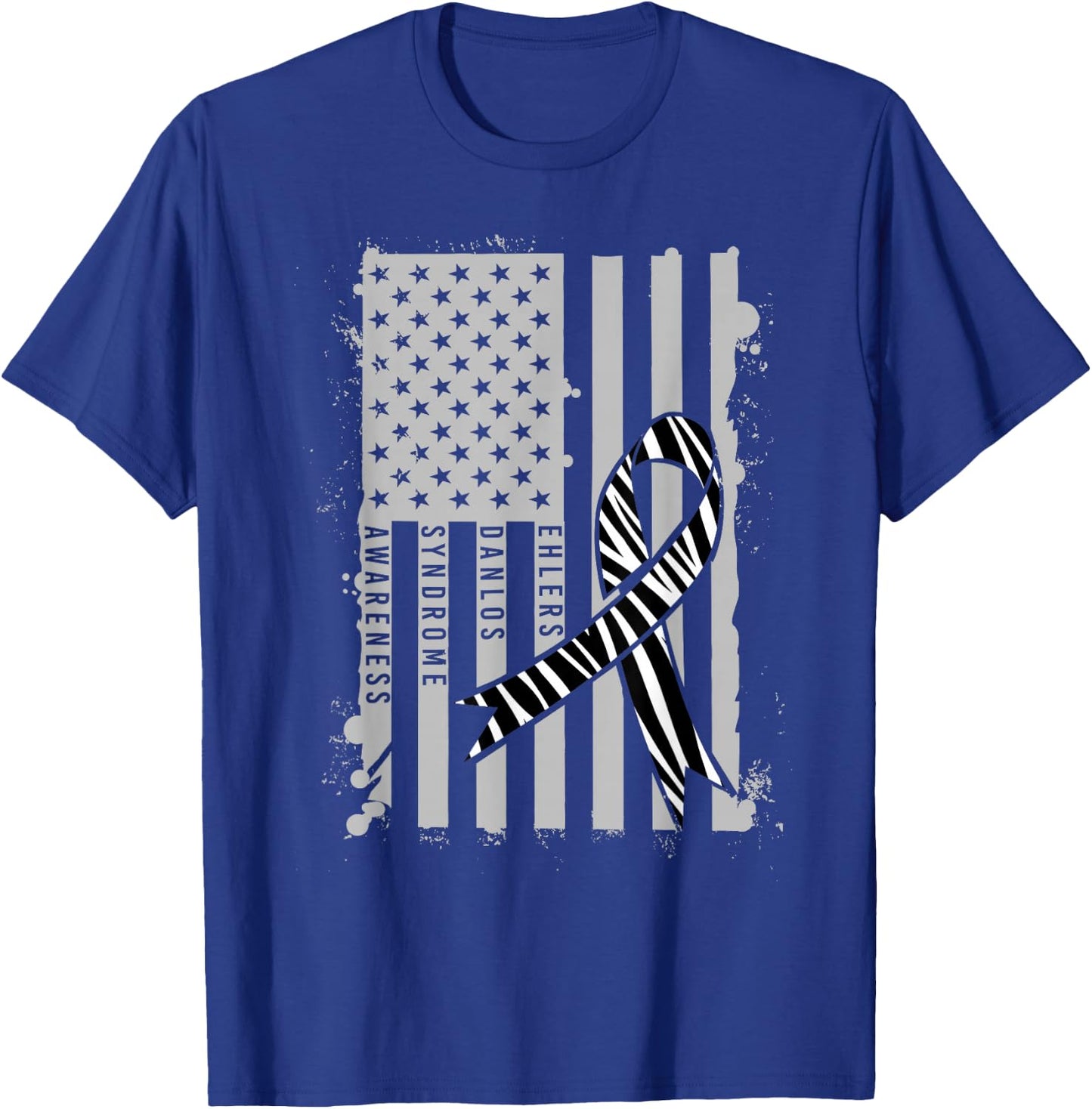 Patriotic Ehlers-Danlos Syndrome EDS Awareness Zebra Ribbon T-Shirt - T-Shirt | Royal