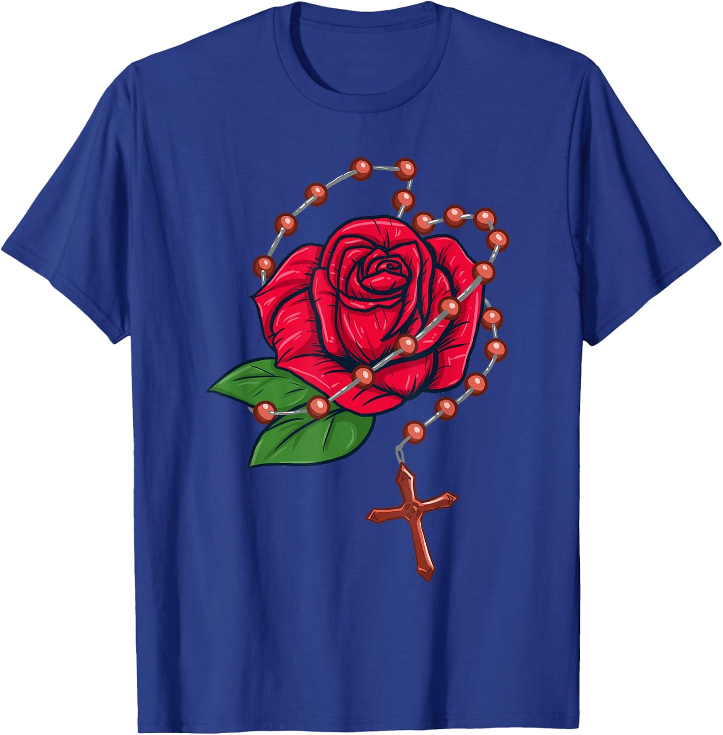 Rosary Beads & Rose - Catholic Pray The Rosary T-Shirt - T-Shirt | Royal
