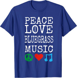 Peace, Love and Bluegrass Music Gear | Bluegrass T-Shirt - T-Shirt | Royal
