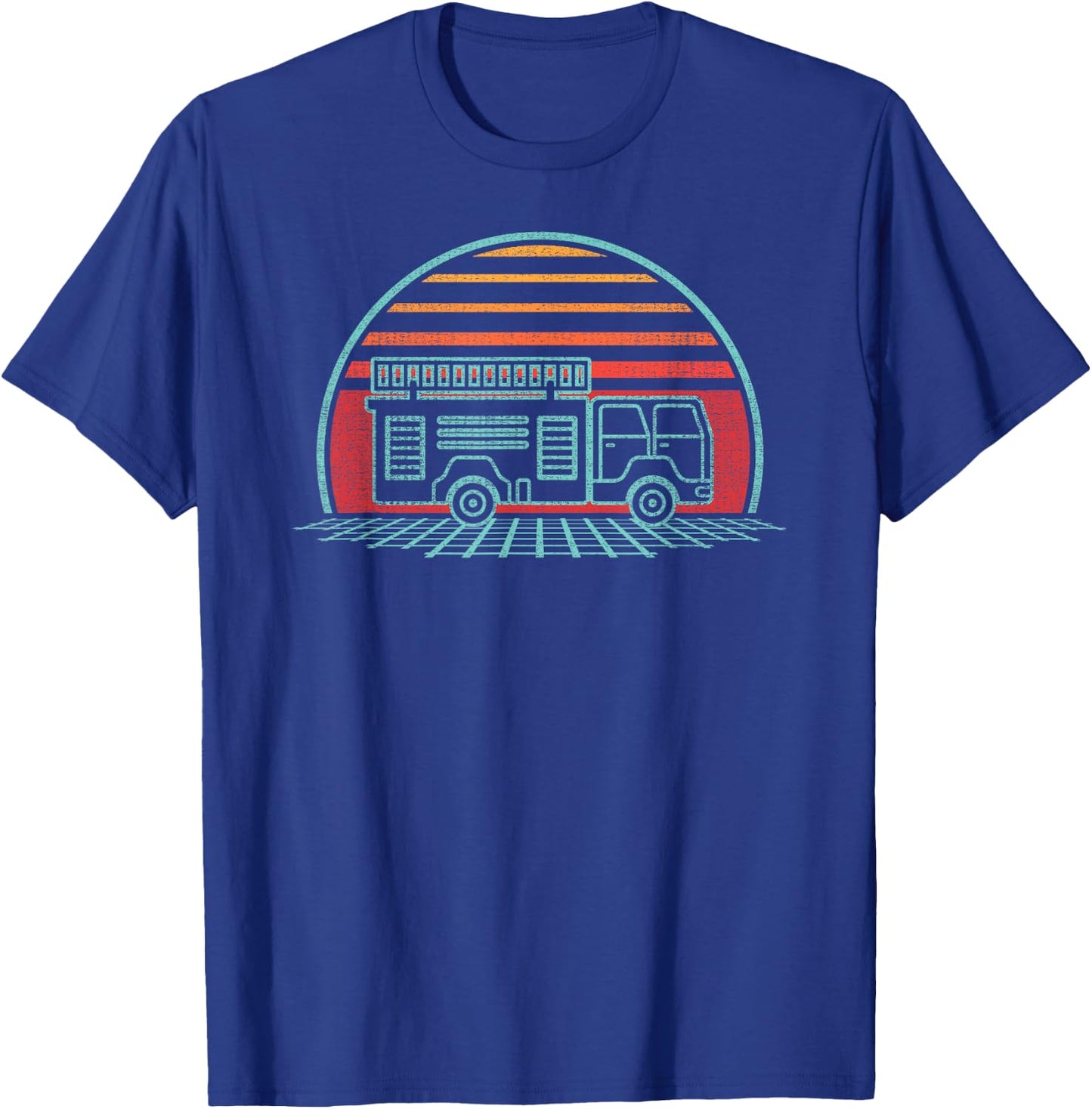 Fire Truck Engine Retro 80s Style T-Shirt - T-Shirt | Royal