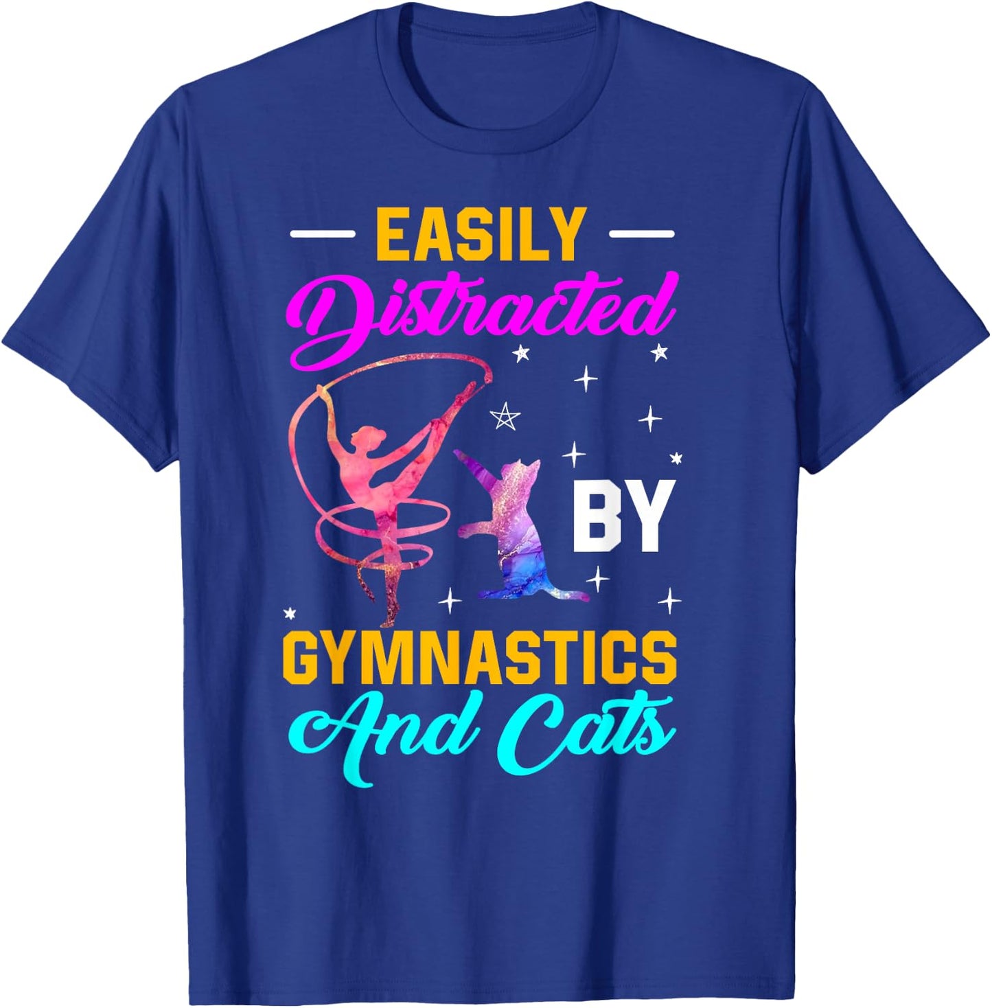 Easily Distracted By Gymnastics and Cats Gymnast Cat Lovers Women Girls Kids T-Shirt - T-Shirt | Royal