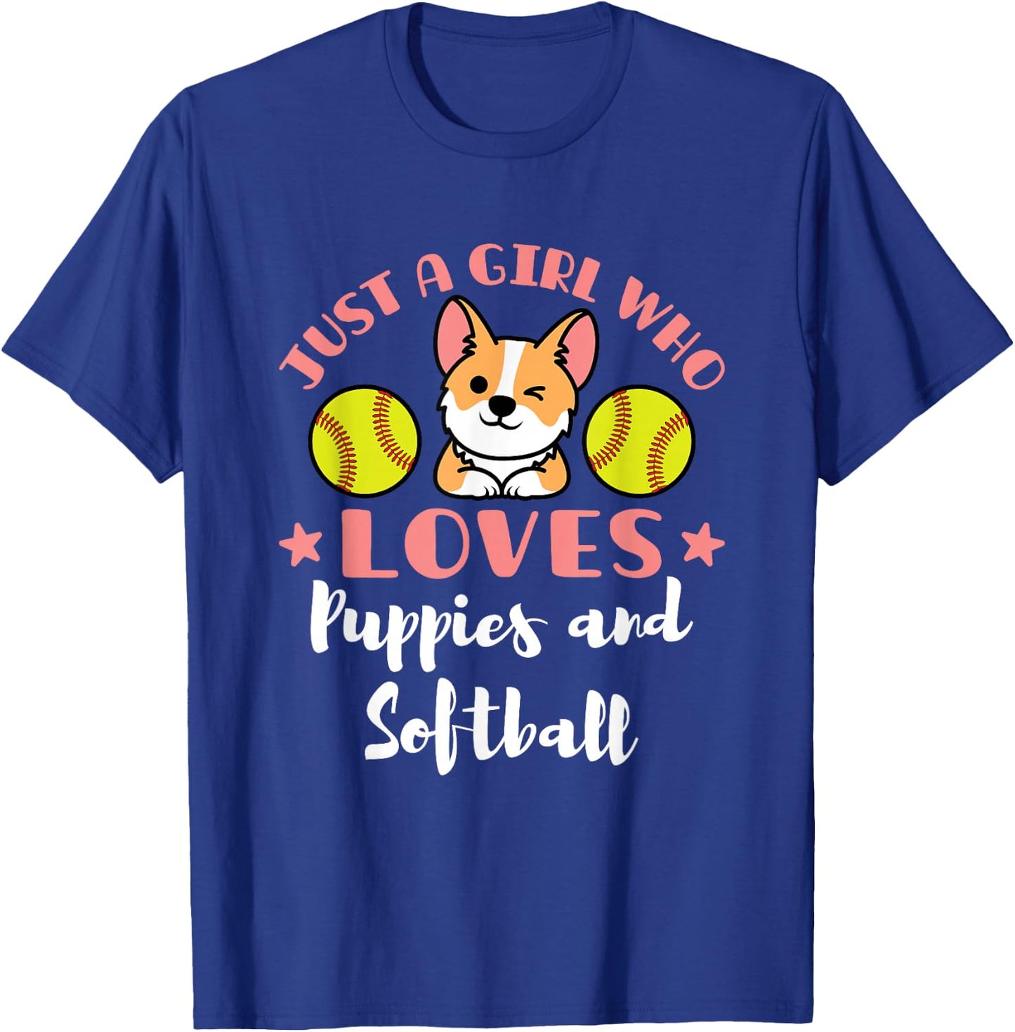 Just a Girl Who Loves Puppies and Softball T-Shirt - T-Shirt | Royal