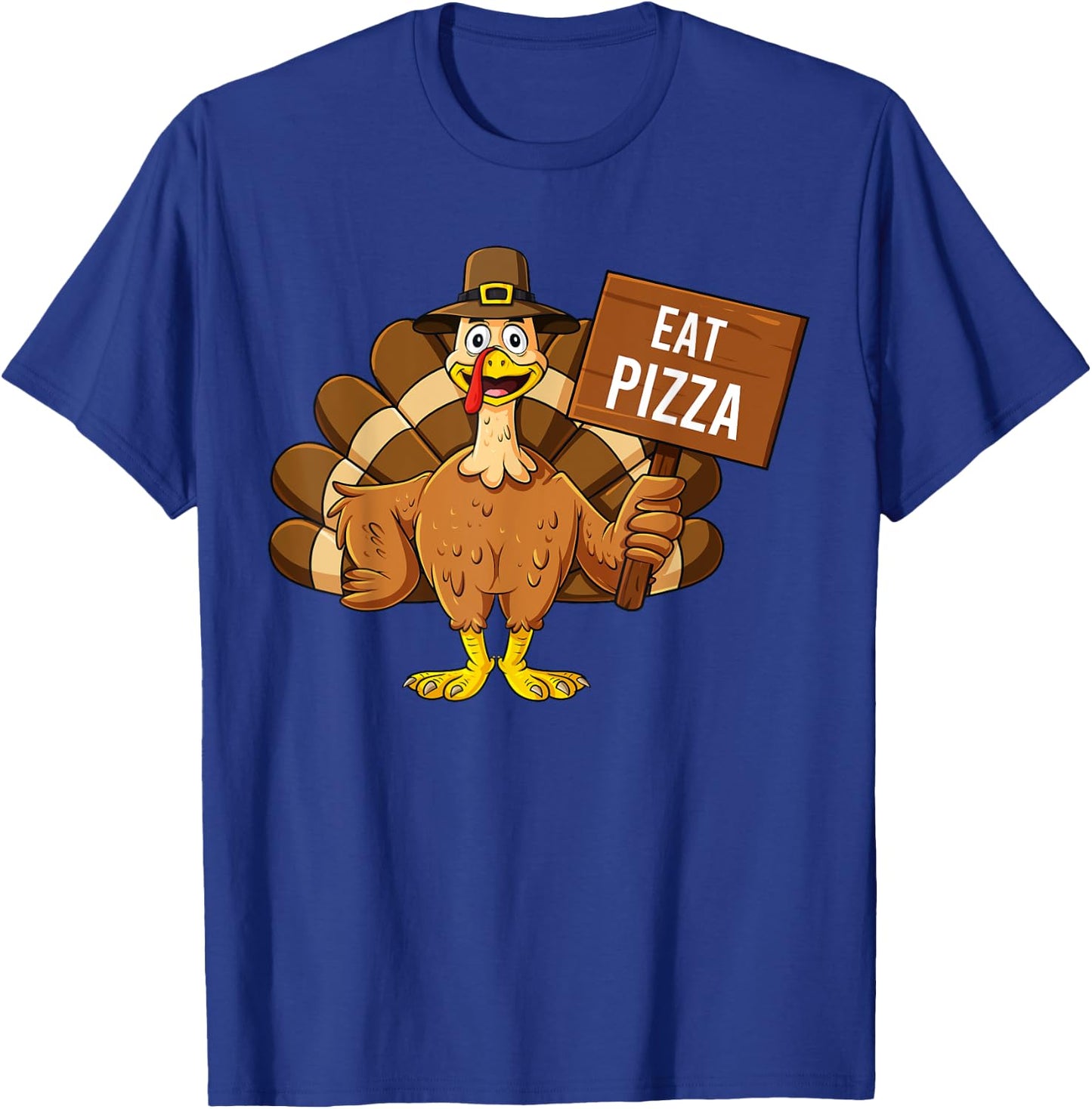 Turkey Eat Pizza Thanksgiving Funny Boys Girls Kids T-Shirt - T-Shirt | Royal