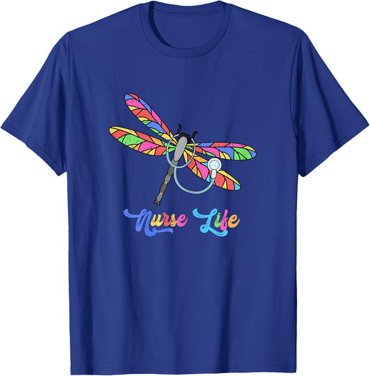 Colorful dragonfly Nurse life T-Shirt - T-Shirt | Royal