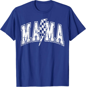 Mama Lightning Bolt Checkered Varsity Mom Women Mother's Day T-Shirt - T-Shirt | Royal