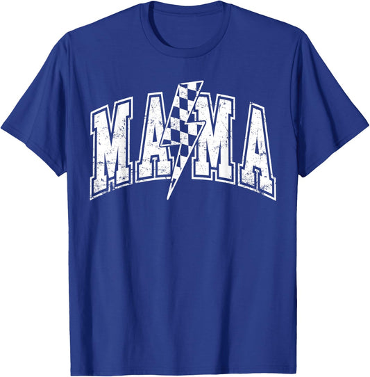 Mama Lightning Bolt Checkered Varsity Mom Women Mother's Day T-Shirt - T-Shirt | Royal
