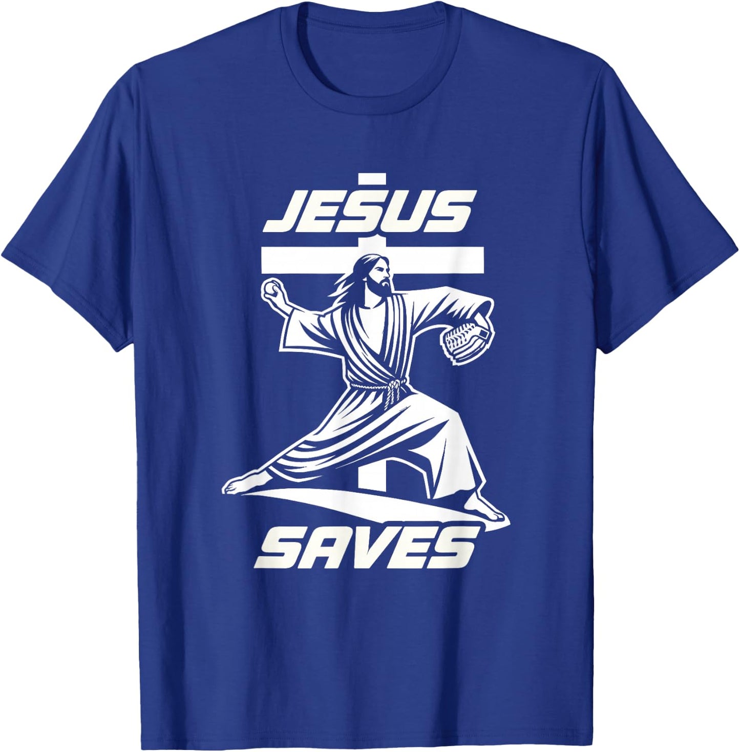 Baseball Christian Pitcher Christ Jesus Saves Baseball Lover T-Shirt - T-Shirt | Royal