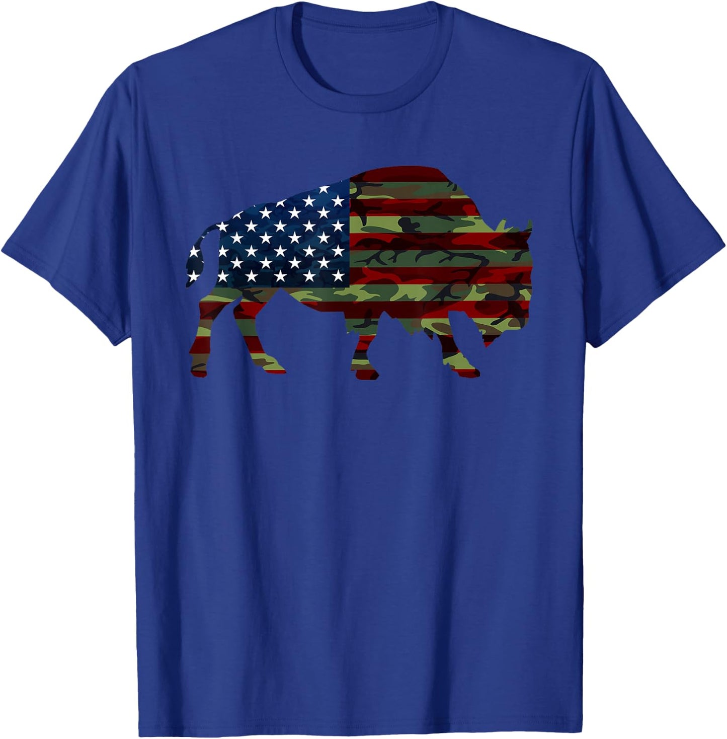 American Bison Cattle Ox USA Flag Camouflage Buffalo T-Shirt - T-Shirt | Royal