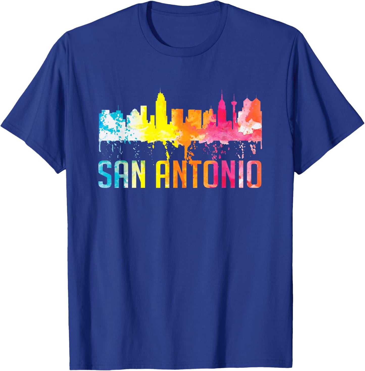 San Antonio Texas Retro Watercolor City Skyline Art Souvenir T-Shirt - T-Shirt | Royal