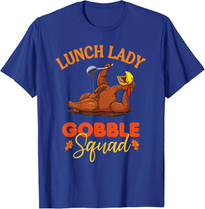 Funny Gnomies Thankful Lunch Lady Gobble Squad Thanksgiving T-Shirt - T-Shirt | Royal