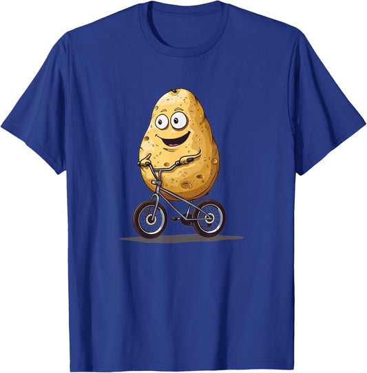 Smiling potato on BMX bike costume for adults and kids T-Shirt - T-Shirt | Royal