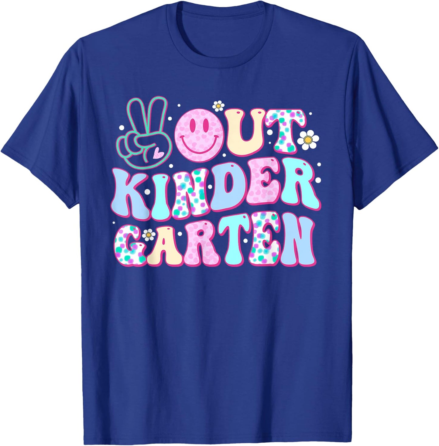 Peace Out Kindergarten Last Day Of School Groovy Boys Girls T-Shirt - T-Shirt | Royal