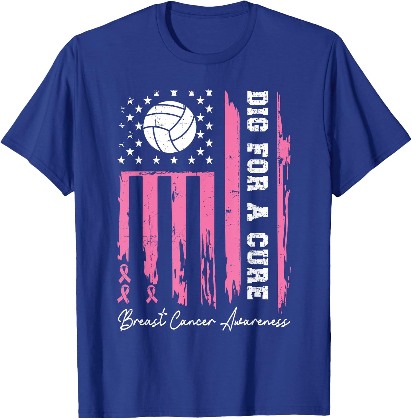 Dig For A Cure Breast Cancer Awareness Ribbon Volleyball T-Shirt - T-Shirt | Royal