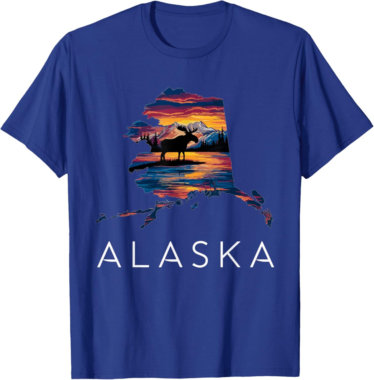 Alaskan Moose Animal Alaska Map T-Shirt - T-Shirt | Royal