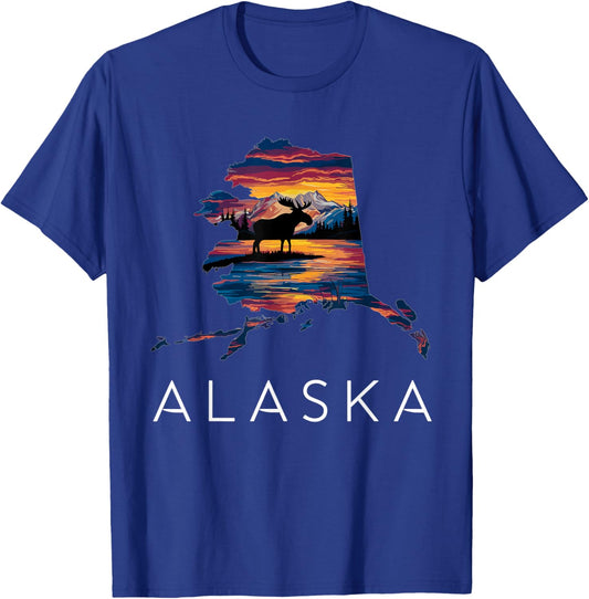 Alaskan Moose Animal Alaska Map T-Shirt - T-Shirt | Royal