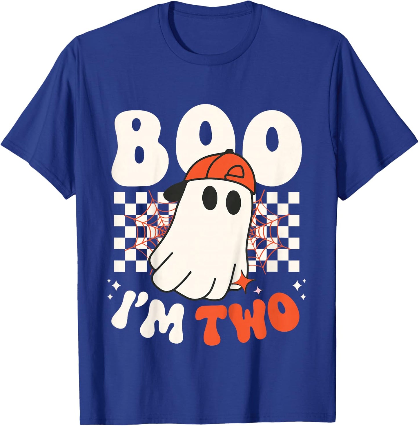 Kids Boo I'm Two Cute Ghost Groovy 2nd Second Birthday Boys Kids T-Shirt - T-Shirt | Royal