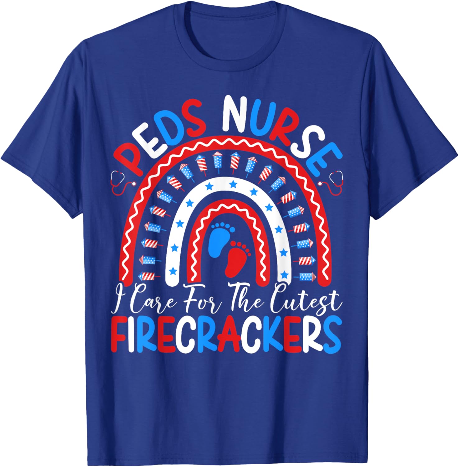 I Care For The Cutest Firecrackers 4th Of July PEDS Nurse Men T-Shirt - T-Shirt | Royal